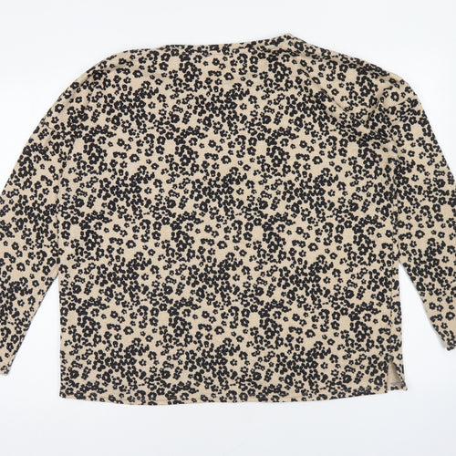 Nutmeg Womens Brown Round Neck Geometric Polyester Pullover Jumper Size 14