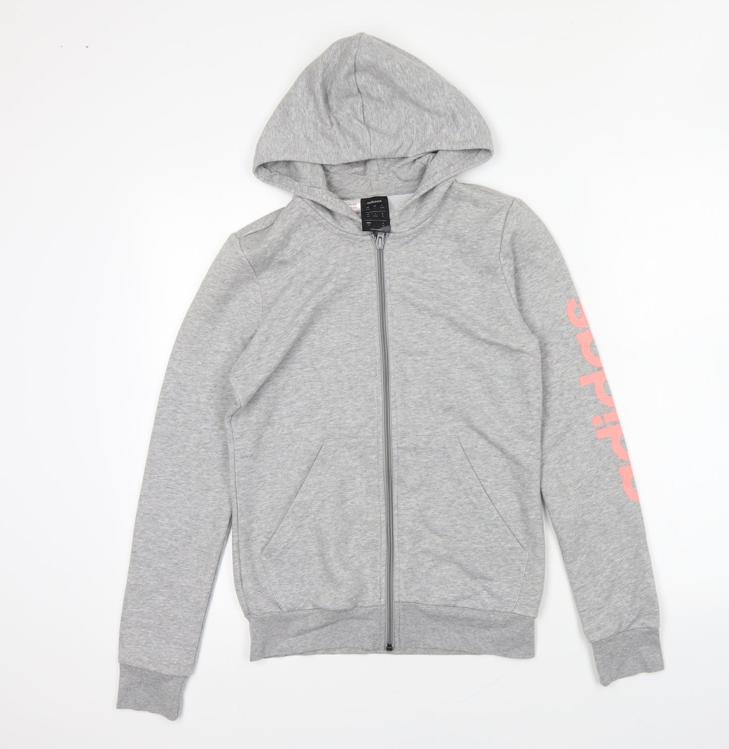 adidas Girls Grey Polyester Full Zip Hoodie Size 13-14 Years Zip