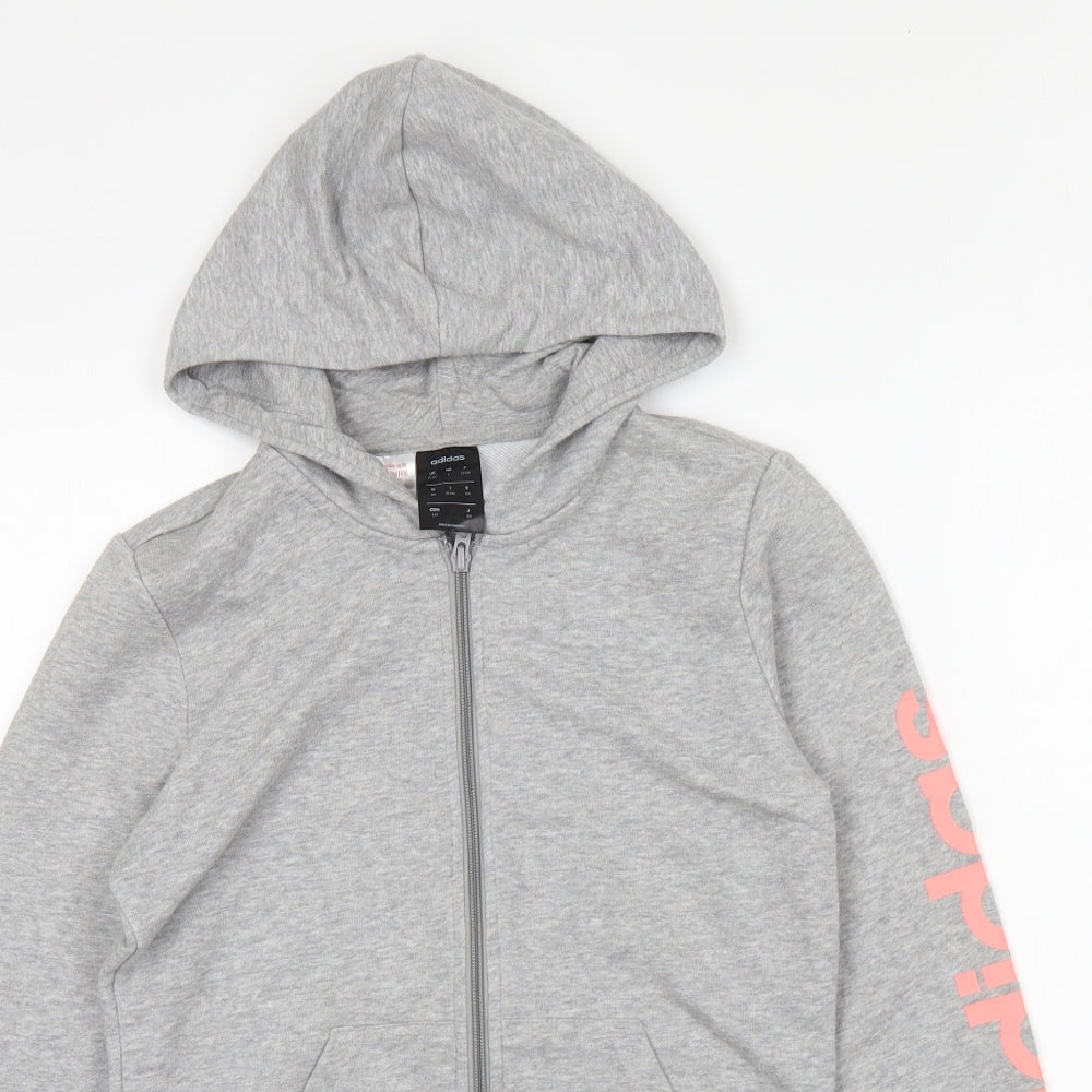 adidas Girls Grey Polyester Full Zip Hoodie Size 13-14 Years Zip