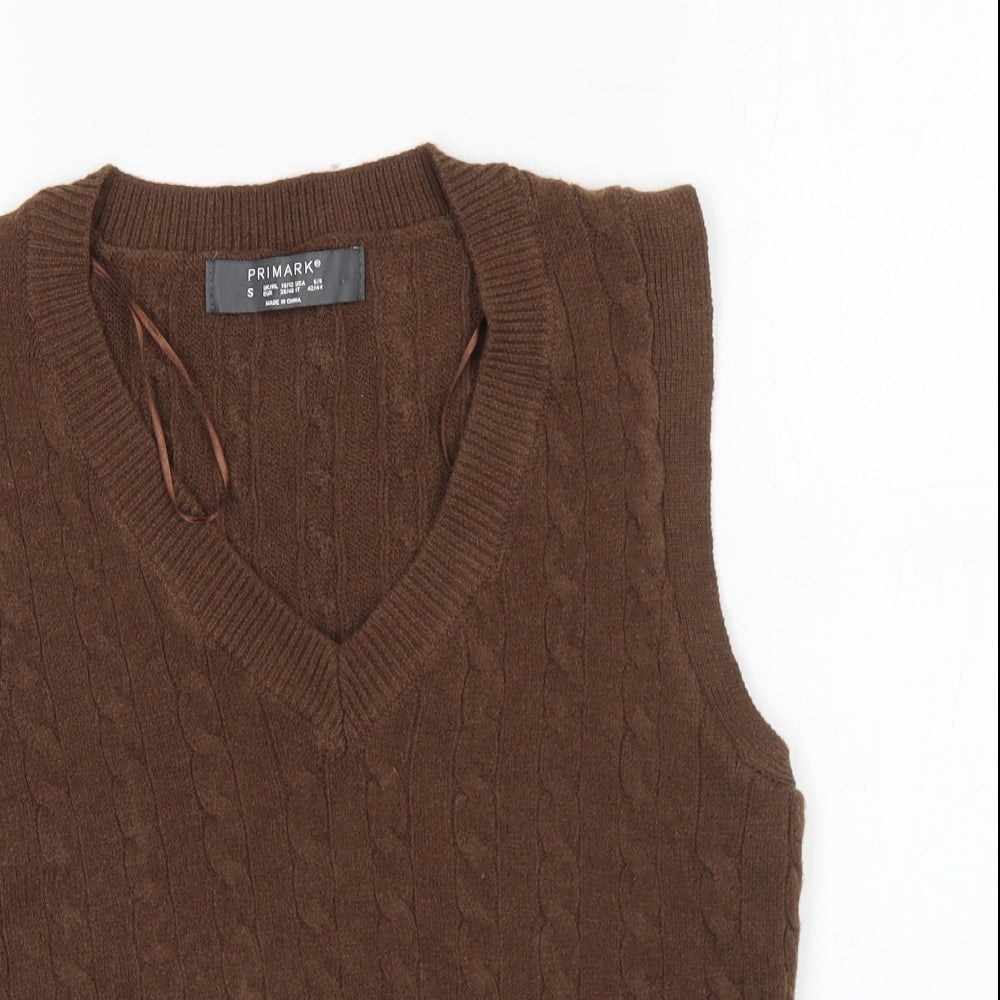 Primark Womens Brown V-Neck Polyester Vest Jumper Size S