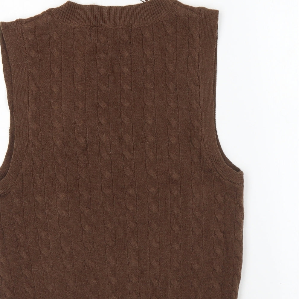 Primark Womens Brown V-Neck Polyester Vest Jumper Size S