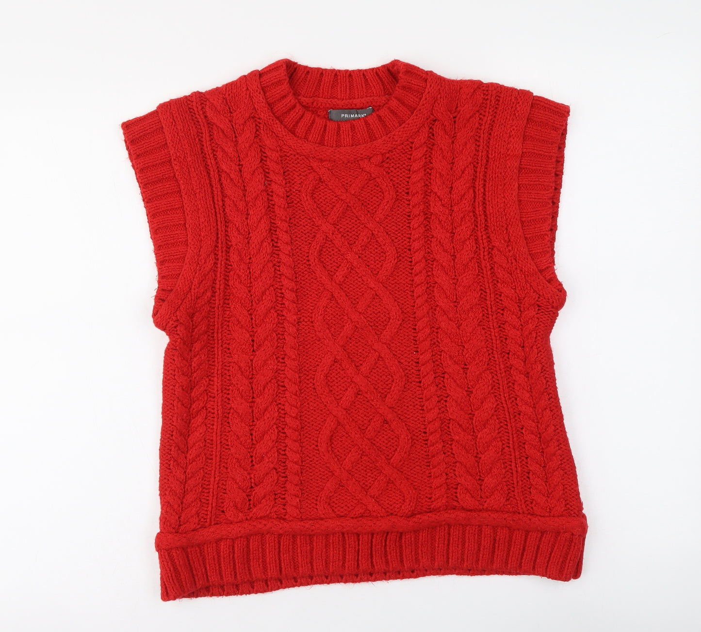 Primark Womens Red Mock Neck Acrylic Vest Jumper Size XS