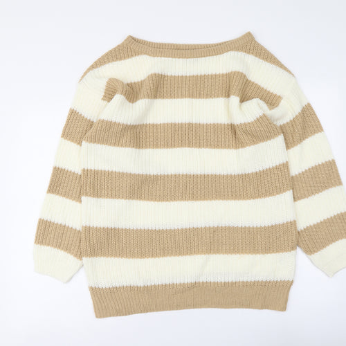 In the Style Womens Beige Boat Neck Striped Acrylic Pullover Jumper Size 8