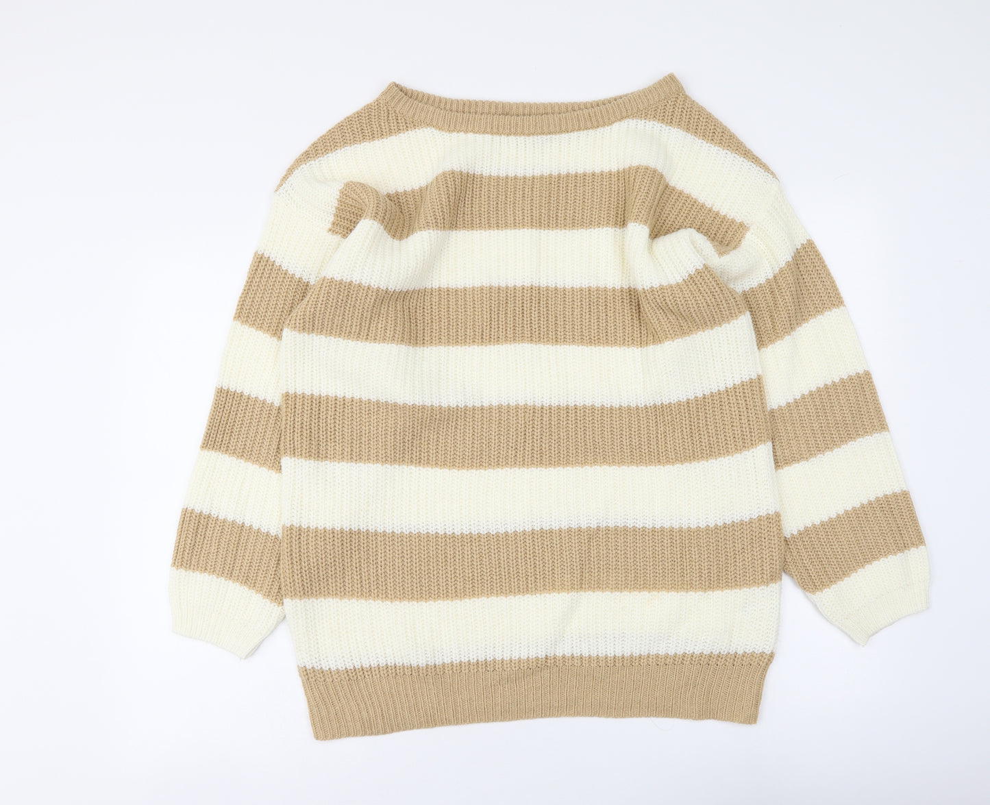 In the Style Womens Beige Boat Neck Striped Acrylic Pullover Jumper Size 8