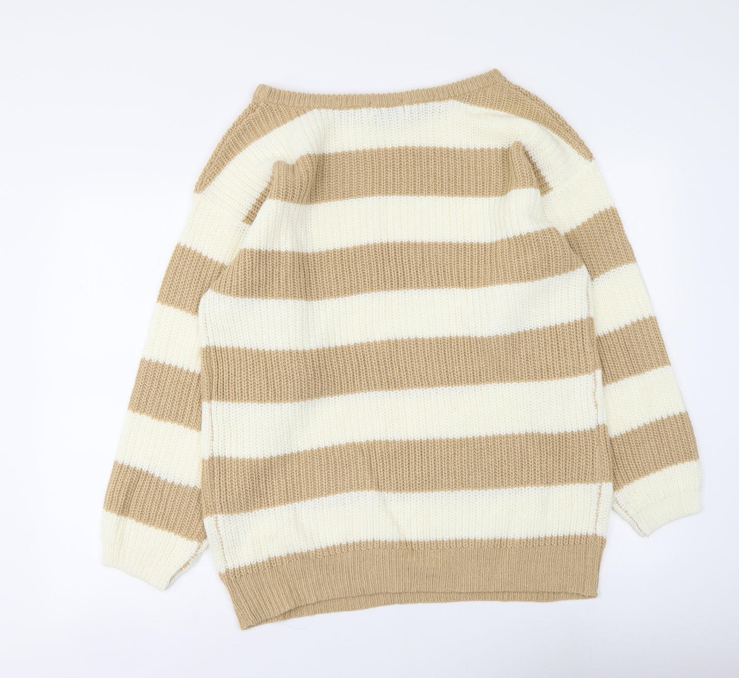 In the Style Womens Beige Boat Neck Striped Acrylic Pullover Jumper Size 8