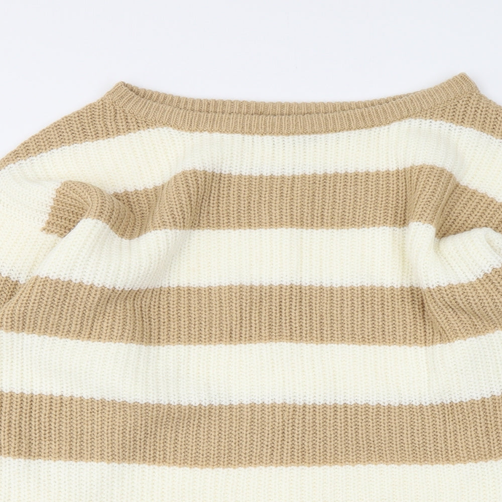 In the Style Womens Beige Boat Neck Striped Acrylic Pullover Jumper Size 8