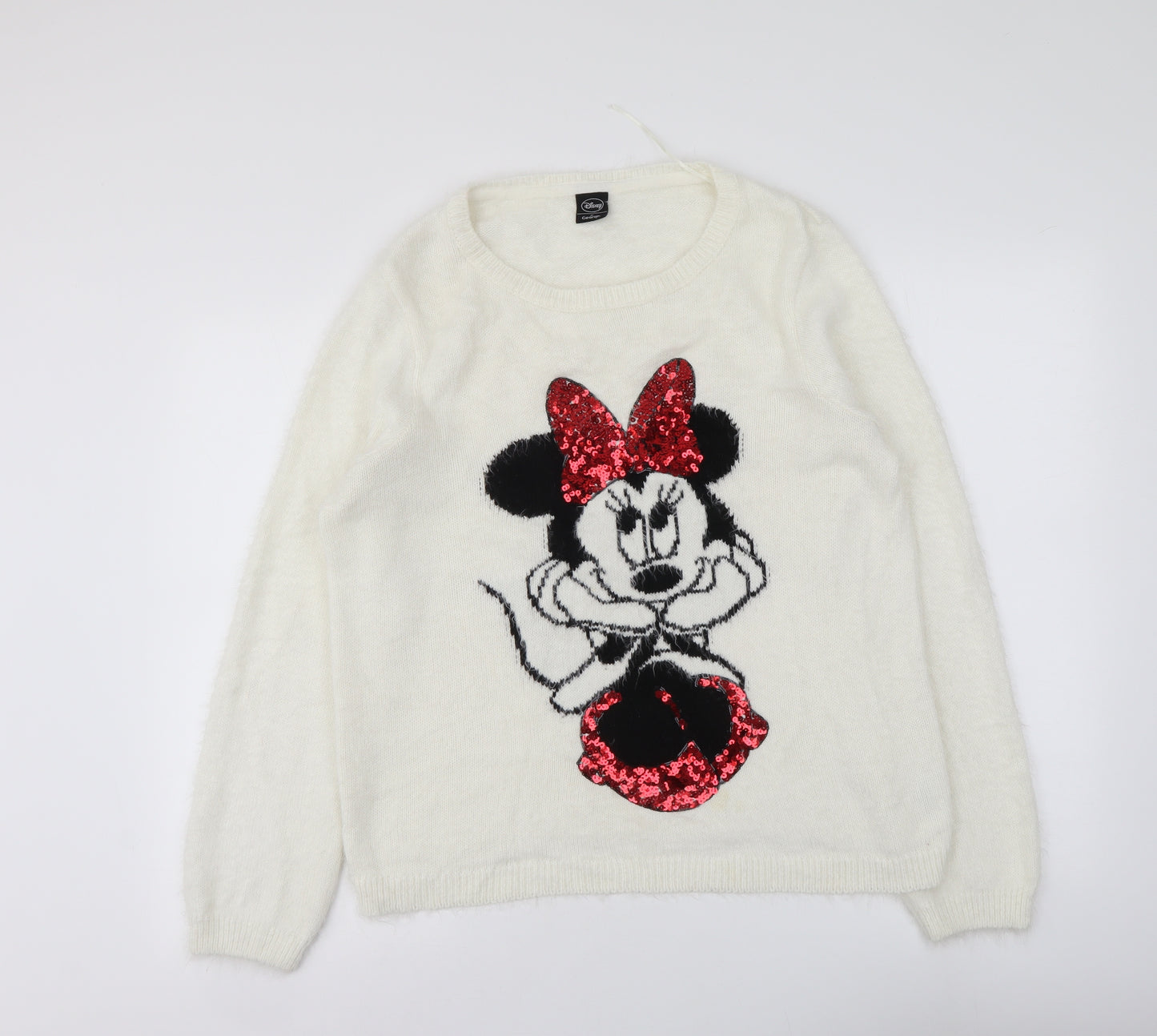 George Womens Ivory Round Neck Acrylic Pullover Jumper Size 16 - Minnie Mouse