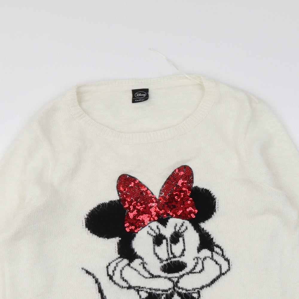 George Womens Ivory Round Neck Acrylic Pullover Jumper Size 16 - Minnie Mouse