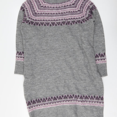 M&Co Womens Grey Fair Isle Acrylic Jumper Dress Size 16 Round Neck Pullover
