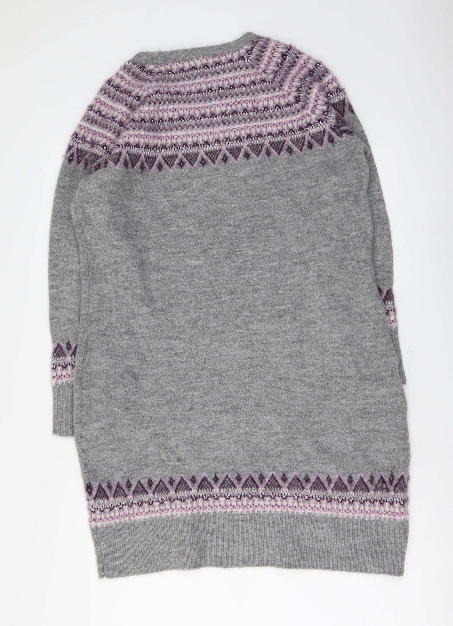 M&Co Womens Grey Fair Isle Acrylic Jumper Dress Size 16 Round Neck Pullover