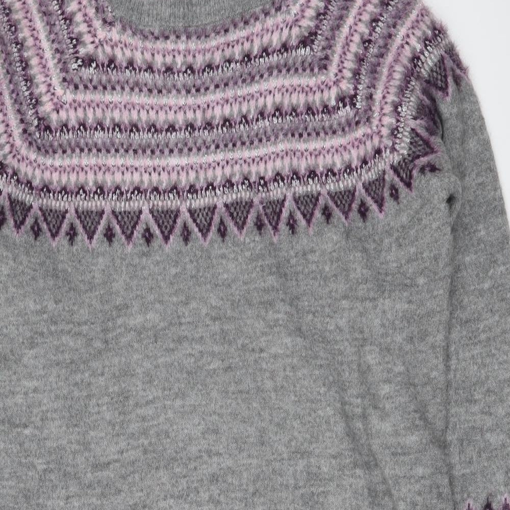 M&Co Womens Grey Fair Isle Acrylic Jumper Dress Size 16 Round Neck Pullover