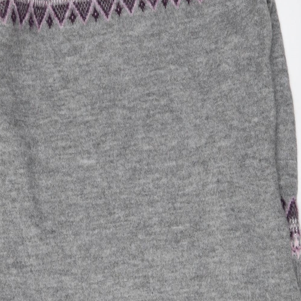M&Co Womens Grey Fair Isle Acrylic Jumper Dress Size 16 Round Neck Pullover