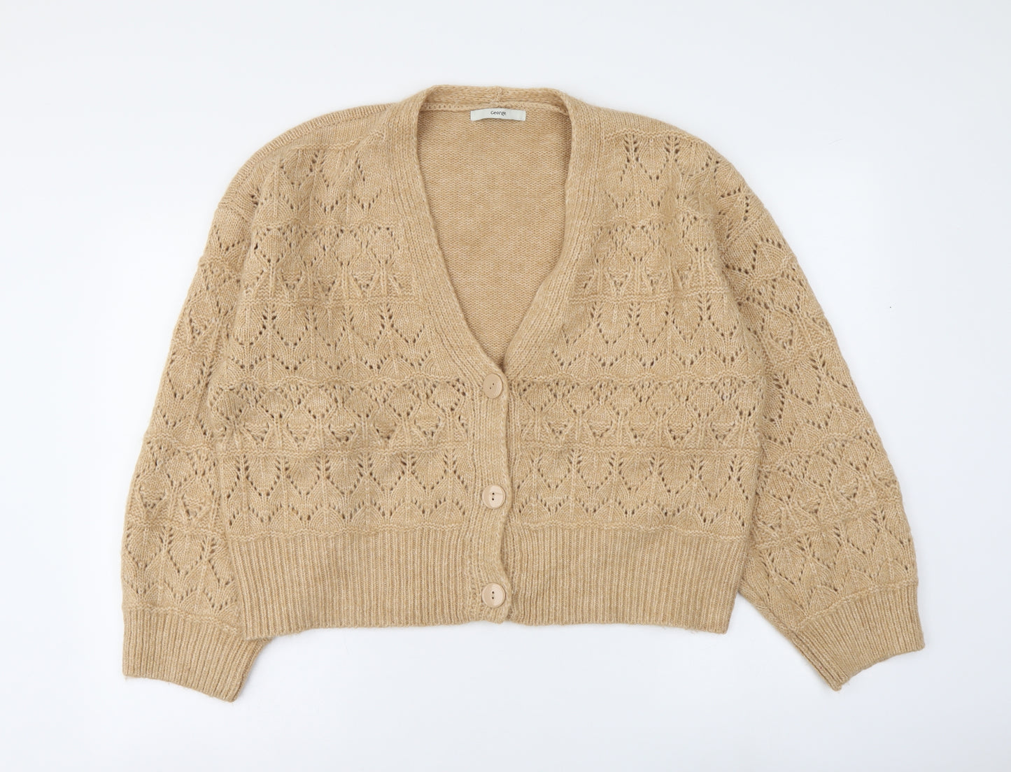 George Womens Beige V-Neck Acrylic Cape Jumper Size L