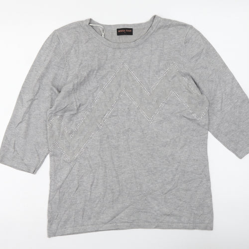 Anna Rose Womens Grey Round Neck Viscose Pullover Jumper Size L