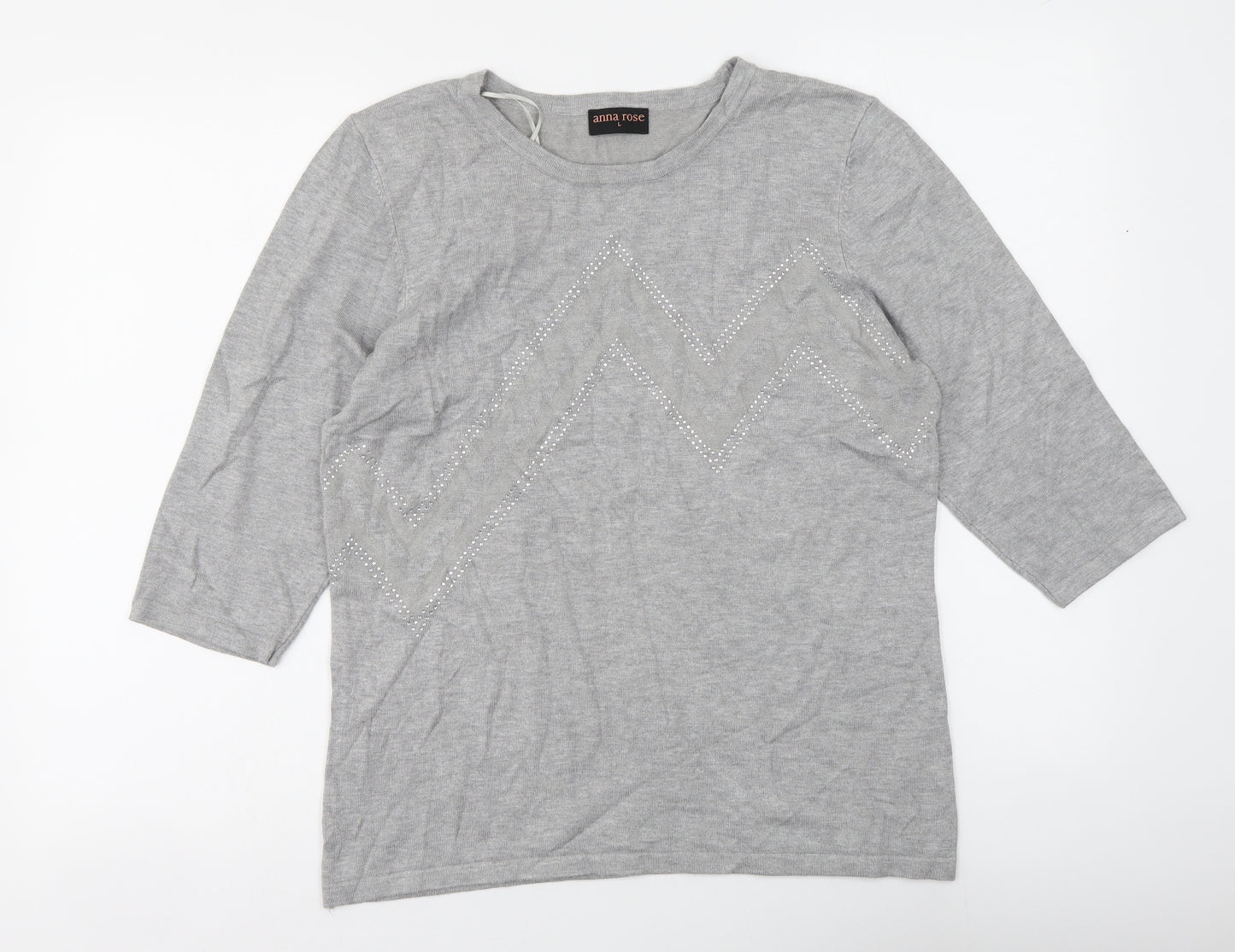 Anna Rose Womens Grey Round Neck Viscose Pullover Jumper Size L