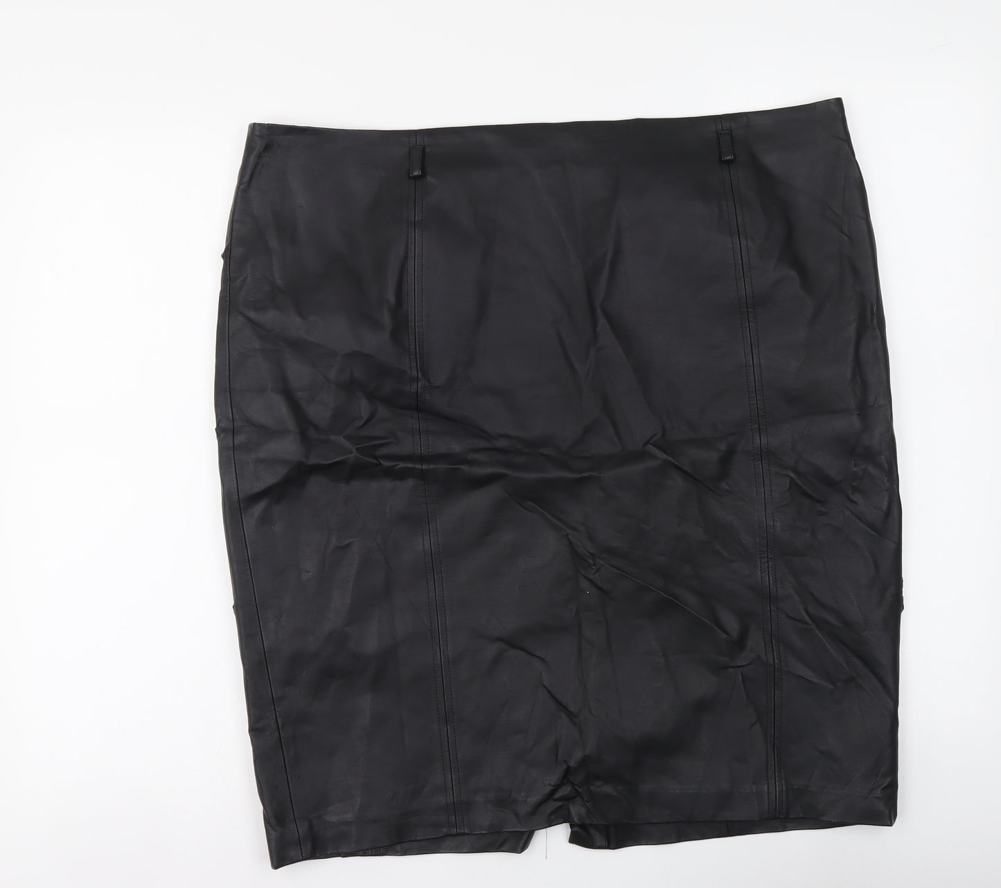 M&Co Womens Black Polyurethane Mini Skirt Size 20 Regular Zip - Faux Leather