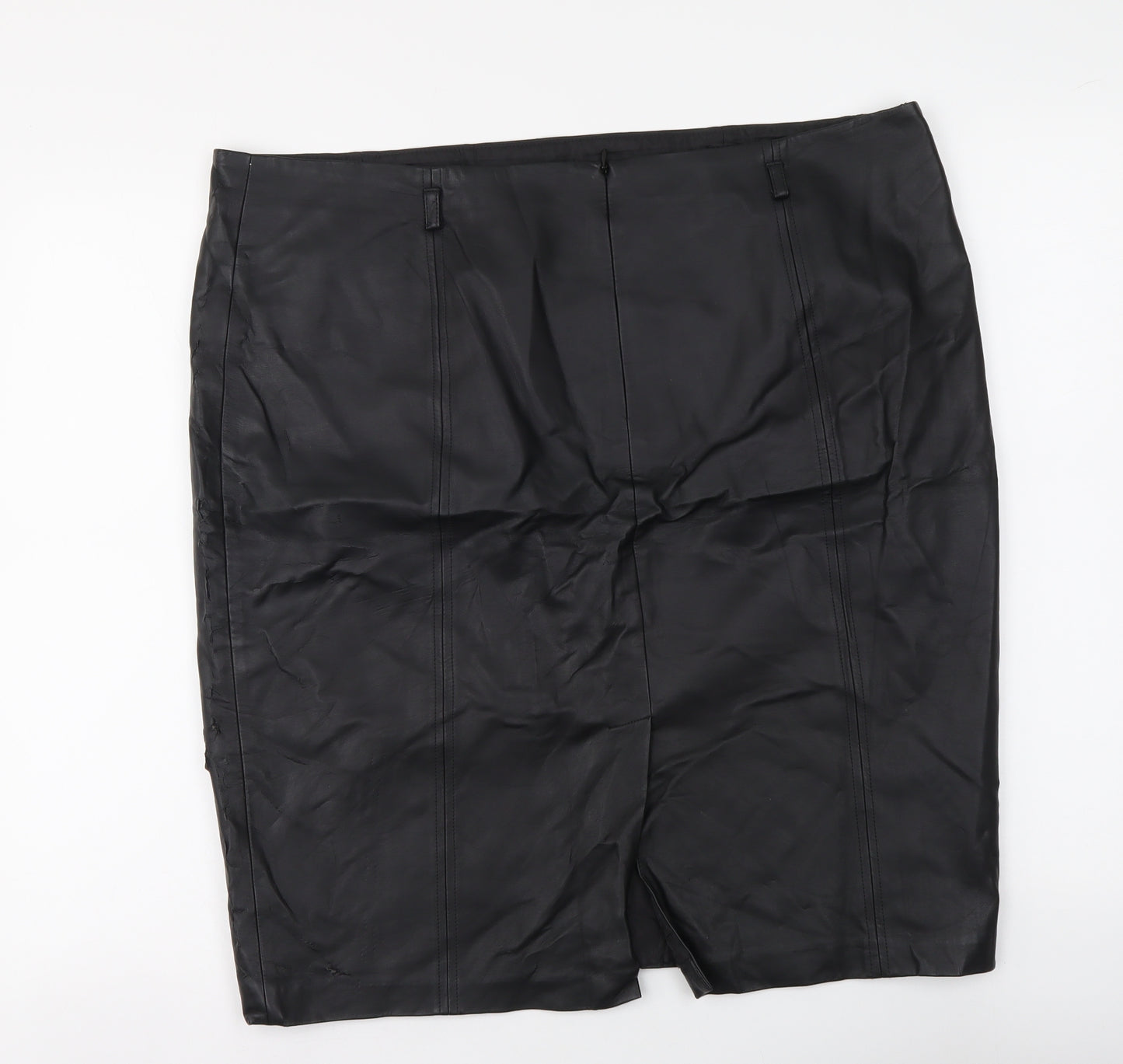 M&Co Womens Black Polyurethane Mini Skirt Size 20 Regular Zip - Faux Leather