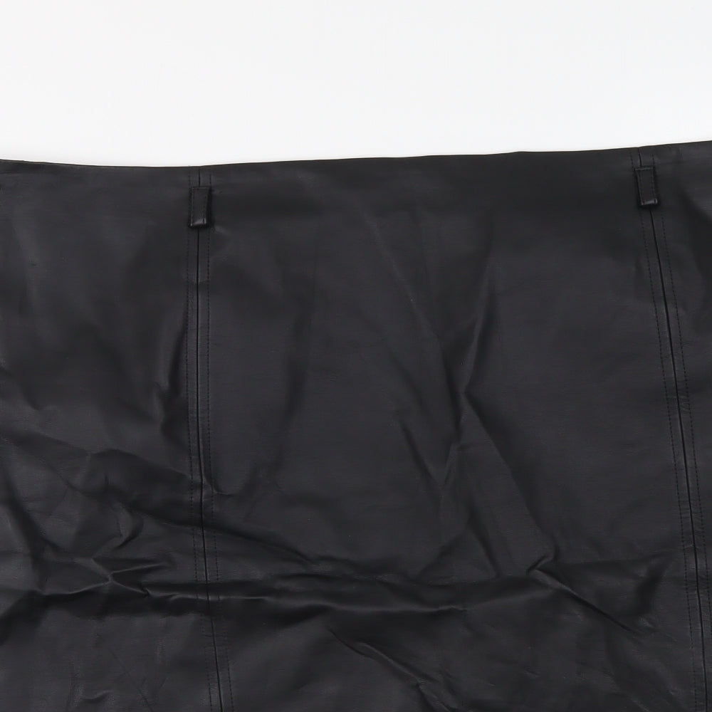 M&Co Womens Black Polyurethane Mini Skirt Size 20 Regular Zip - Faux Leather