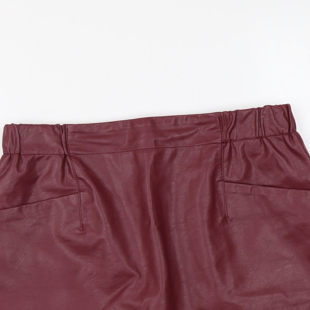 Vetiver Womens Red Polyurethane Mini Skirt Size 10 Drawstring - Faux Leather