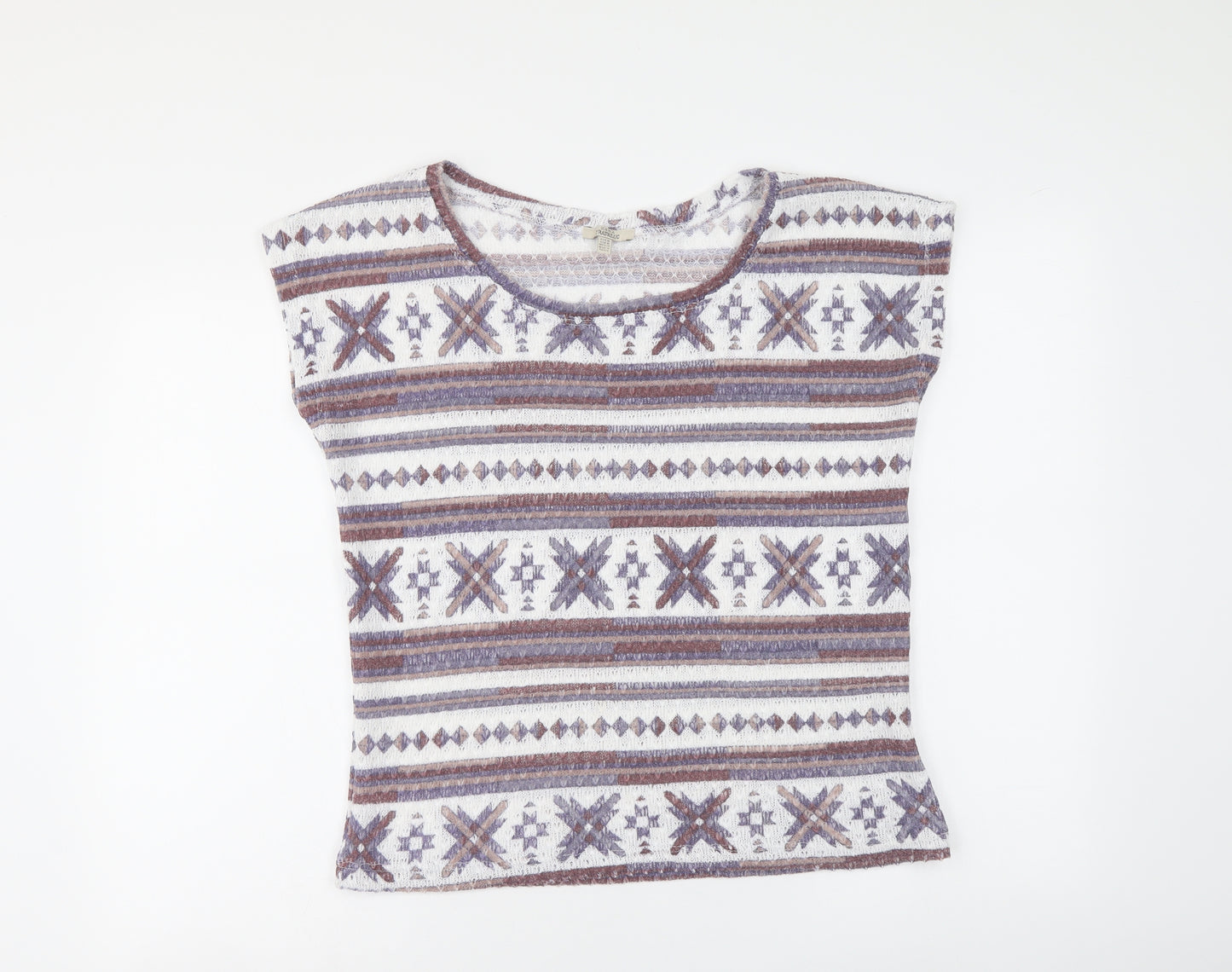 Zara Womens Multicoloured Geometric Acrylic Basic T-Shirt Size M Boat Neck