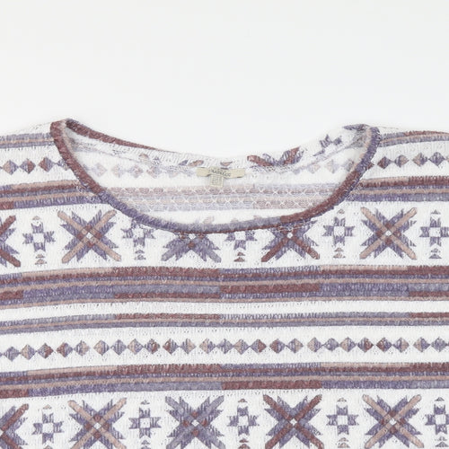 Zara Womens Multicoloured Geometric Acrylic Basic T-Shirt Size M Boat Neck