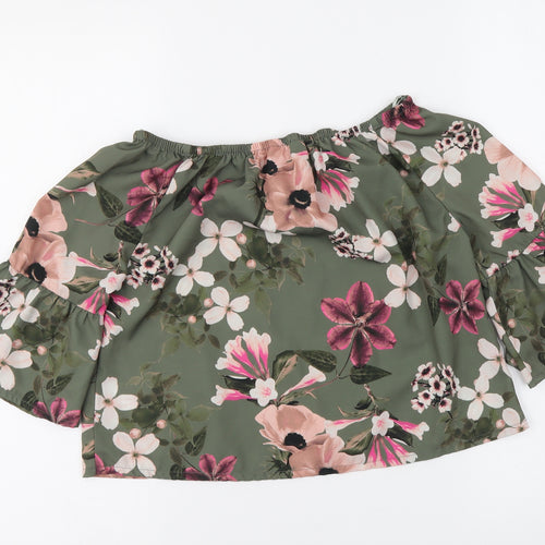 Miss E-vie Girls Green Floral Polyester Basic Blouse Size 11-12 Years Boat Neck Pullover