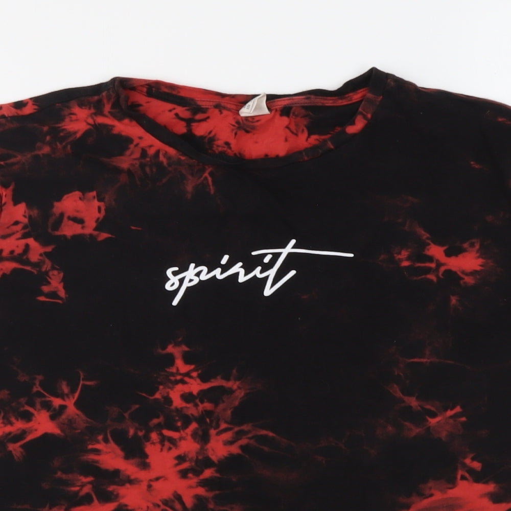 SheIn Boys Red Geometric Cotton Basic T-Shirt Size 11-12 Years Round Neck Pullover - Tie Dye Spirit
