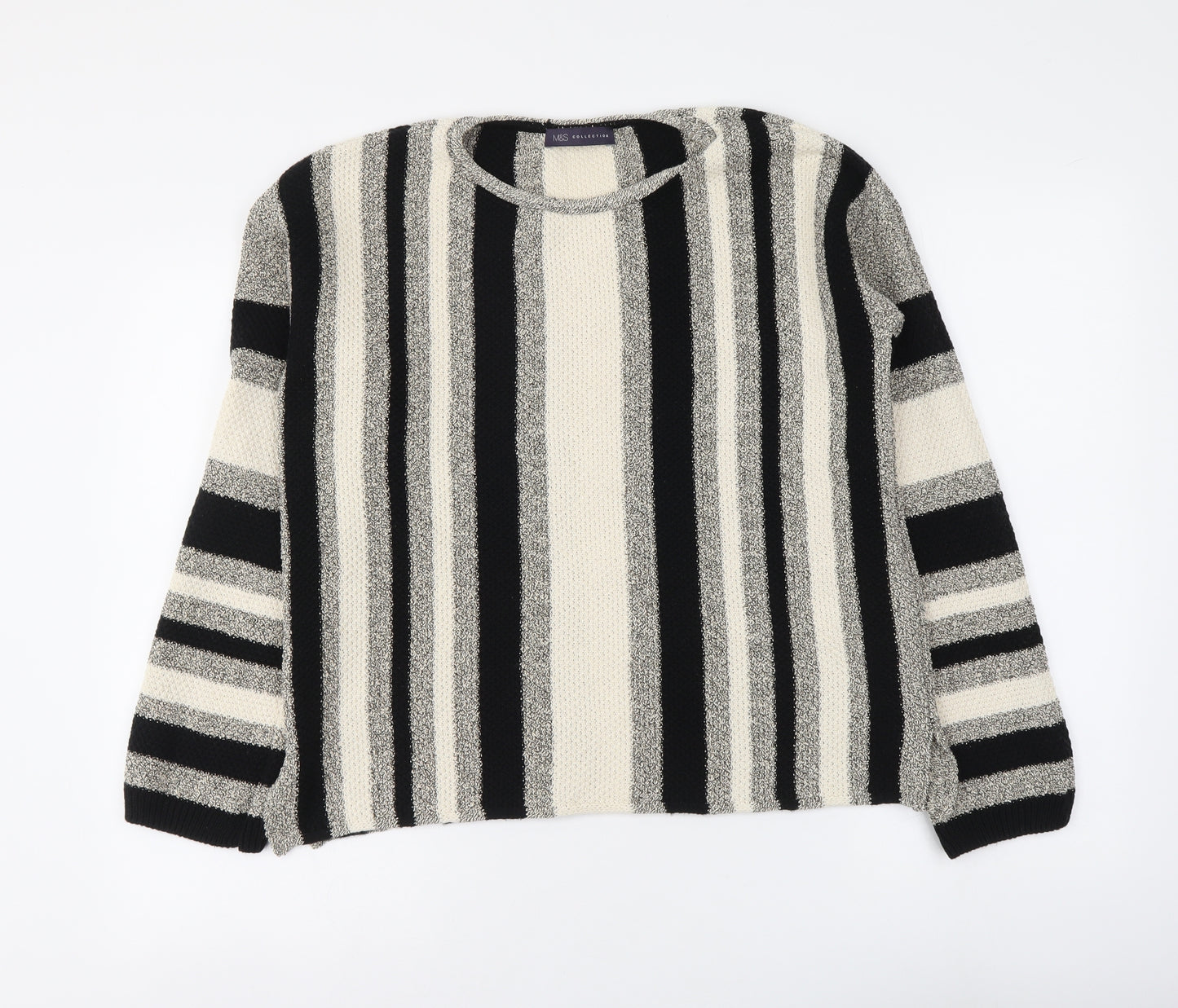 Marks and Spencer Womens Multicoloured Round Neck Striped Acrylic Pullover Jumper Size M