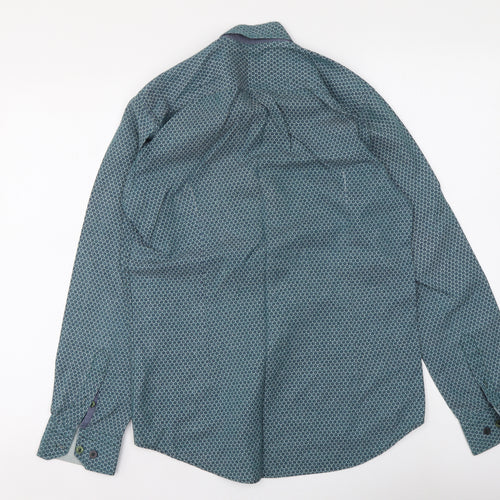 Stell & Jelly Mens Blue Geometric Cotton Button-Up Size S Collared Button