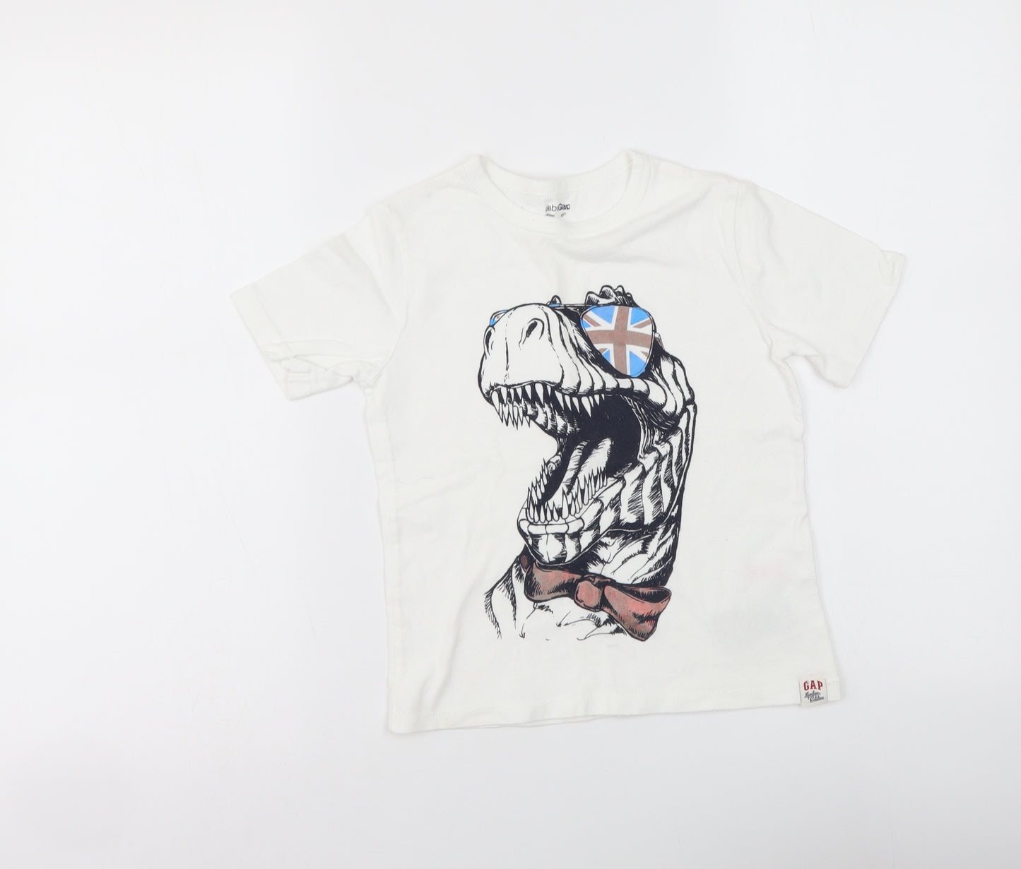 Gap Boys White Cotton Basic Polo Size 5 Years Round Neck Pullover - Dinosaur