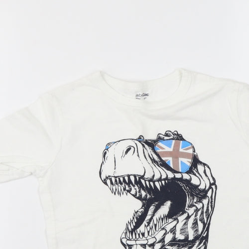 Gap Boys White Cotton Basic Polo Size 5 Years Round Neck Pullover - Dinosaur