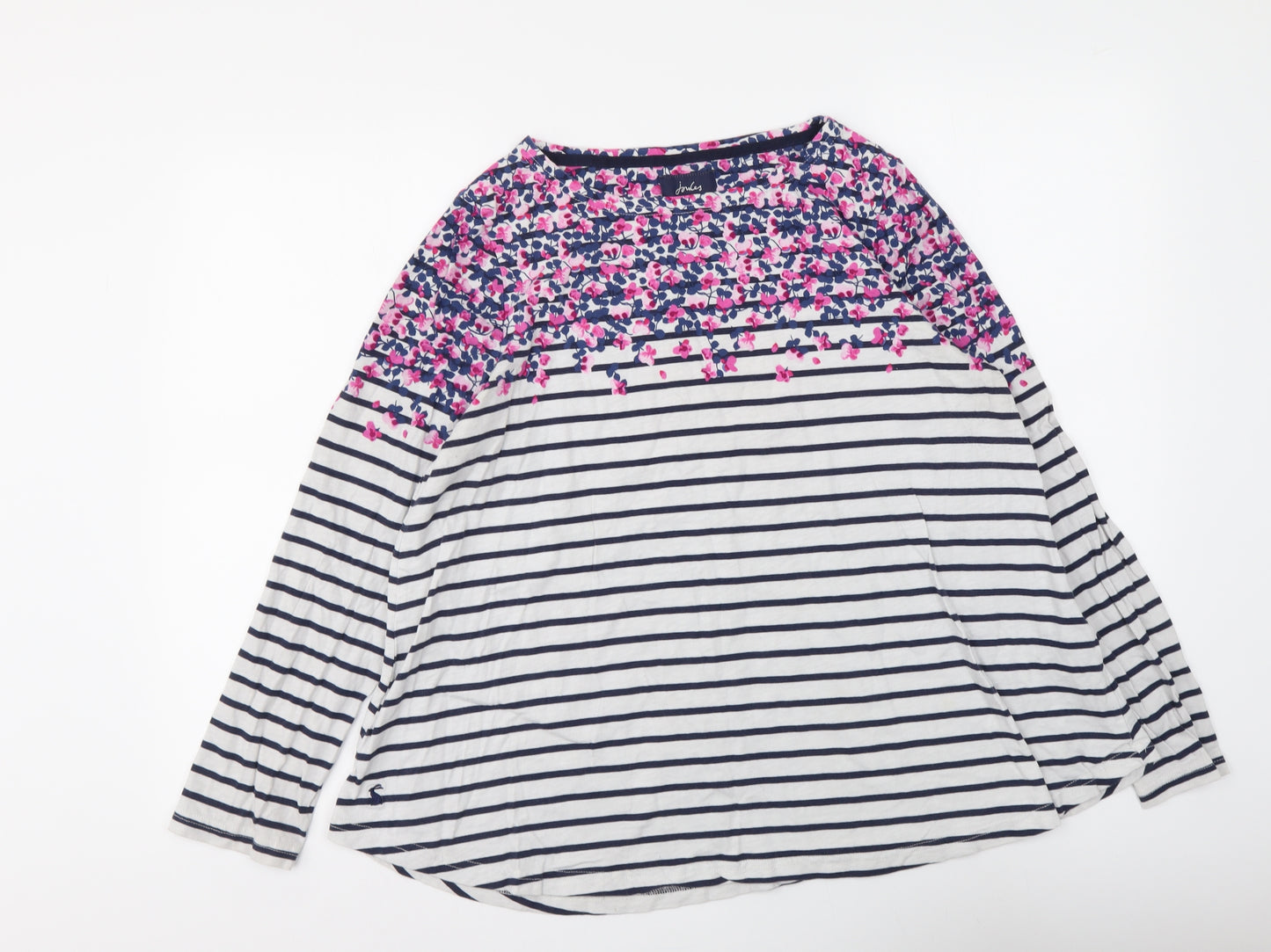 Joules Womens Blue Striped Cotton Basic T-Shirt Size 16 Round Neck - Floral