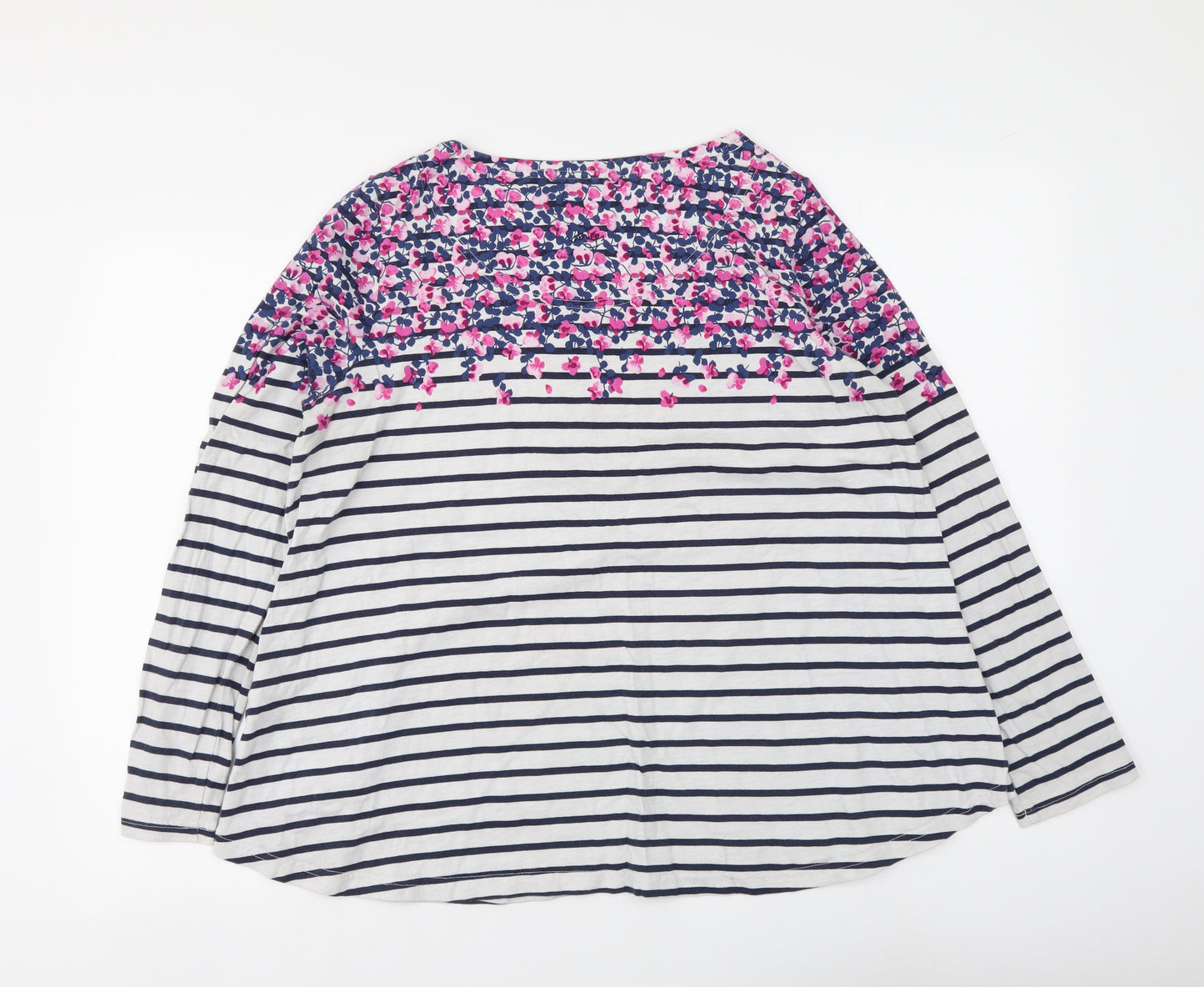 Joules Womens Blue Striped Cotton Basic T-Shirt Size 16 Round Neck - Floral