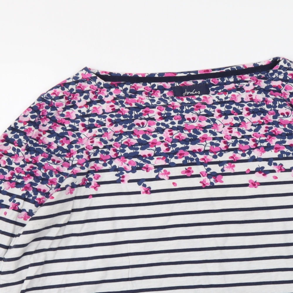 Joules Womens Blue Striped Cotton Basic T-Shirt Size 16 Round Neck - Floral