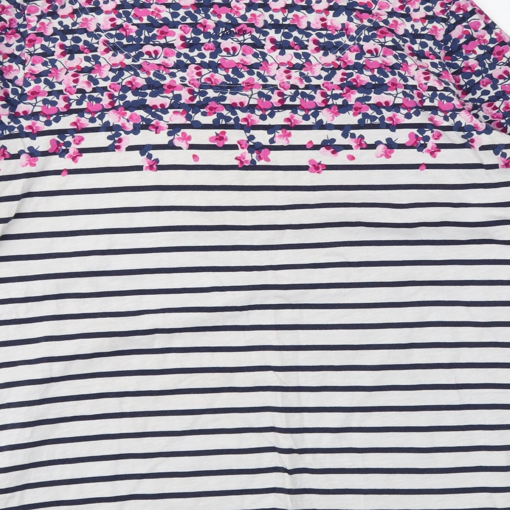 Joules Womens Blue Striped Cotton Basic T-Shirt Size 16 Round Neck - Floral