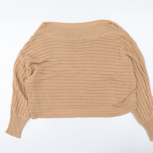 SheIn Womens Beige Boat Neck Acrylic Pullover Jumper Size M
