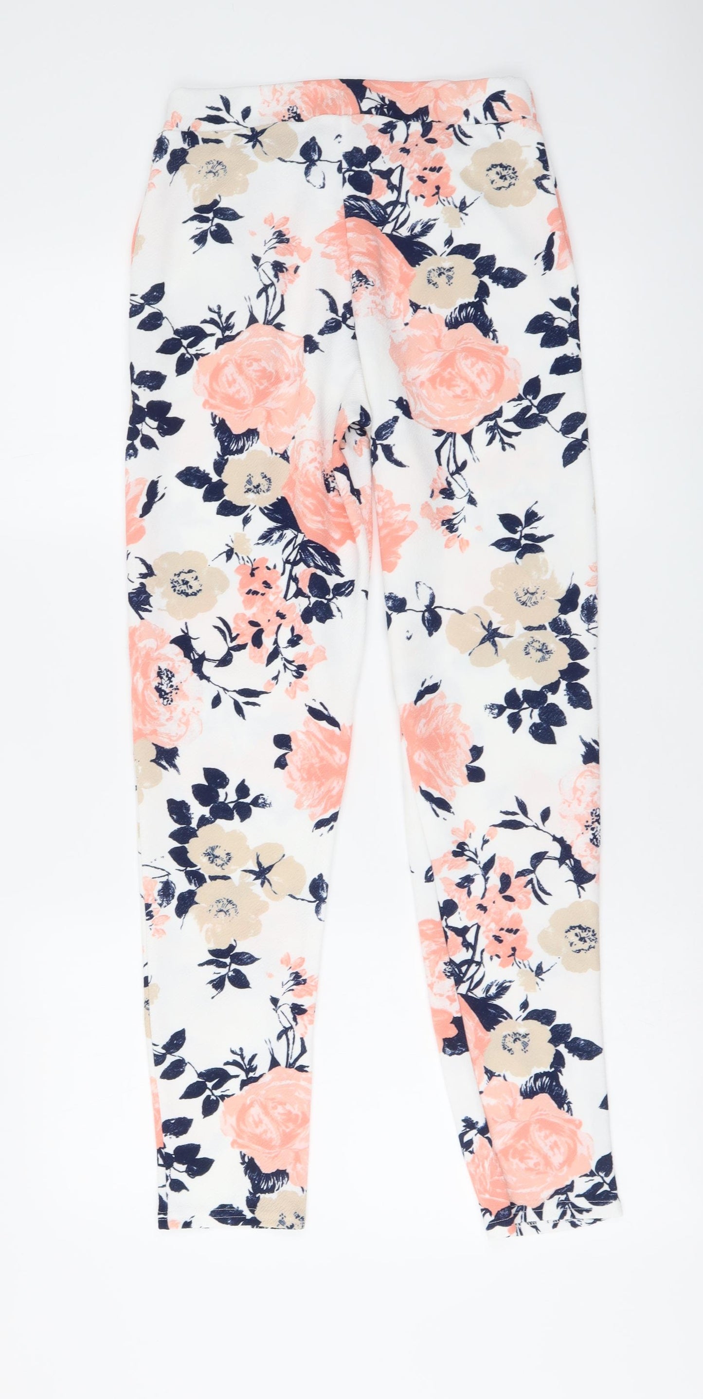 Edge Womens White Floral Polyester Trousers Size 10 L28 in Regular Drawstring