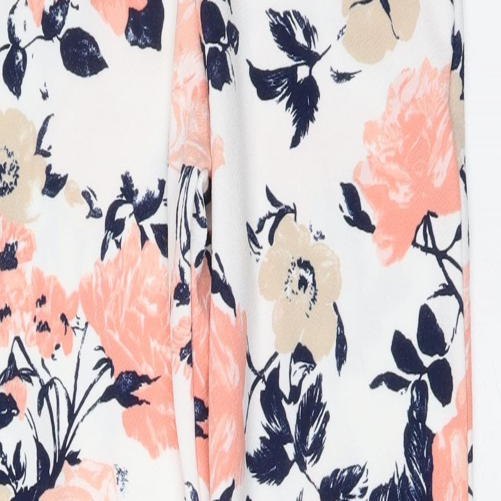 Edge Womens White Floral Polyester Trousers Size 10 L28 in Regular Drawstring