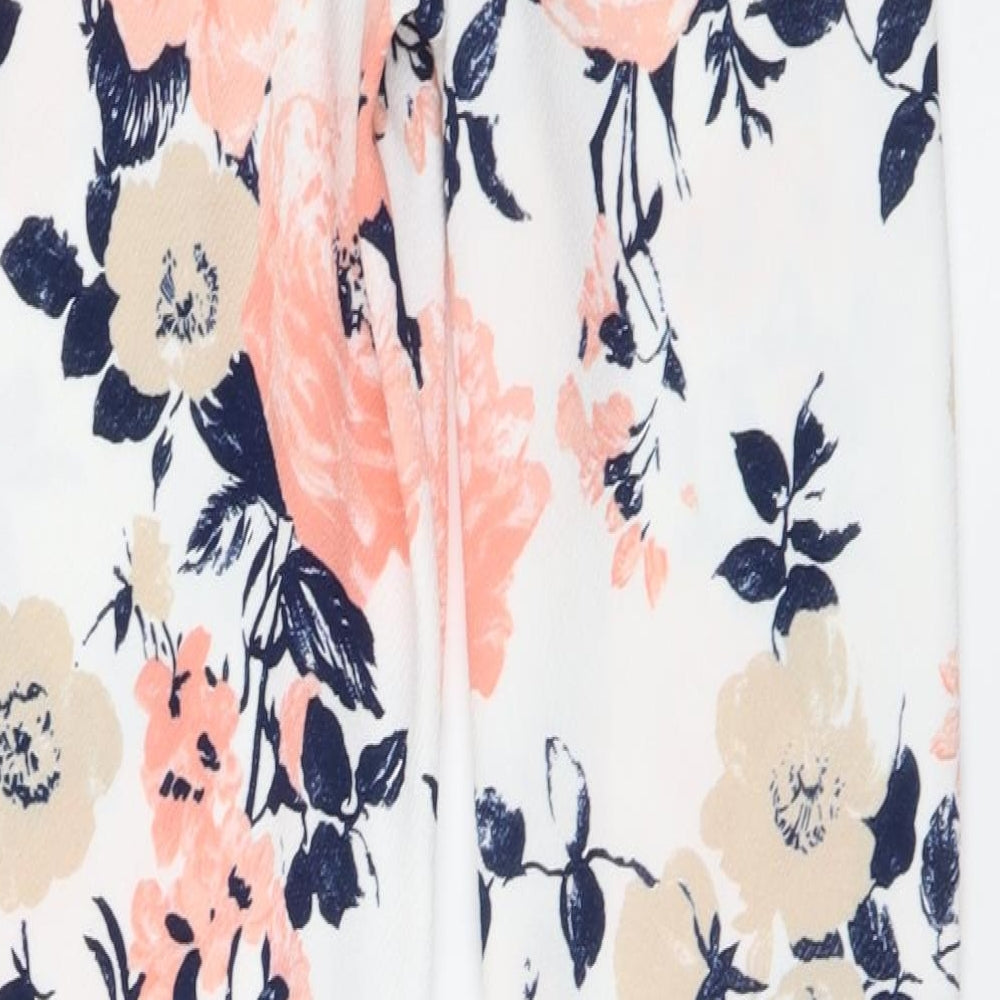 Edge Womens White Floral Polyester Trousers Size 10 L28 in Regular Drawstring