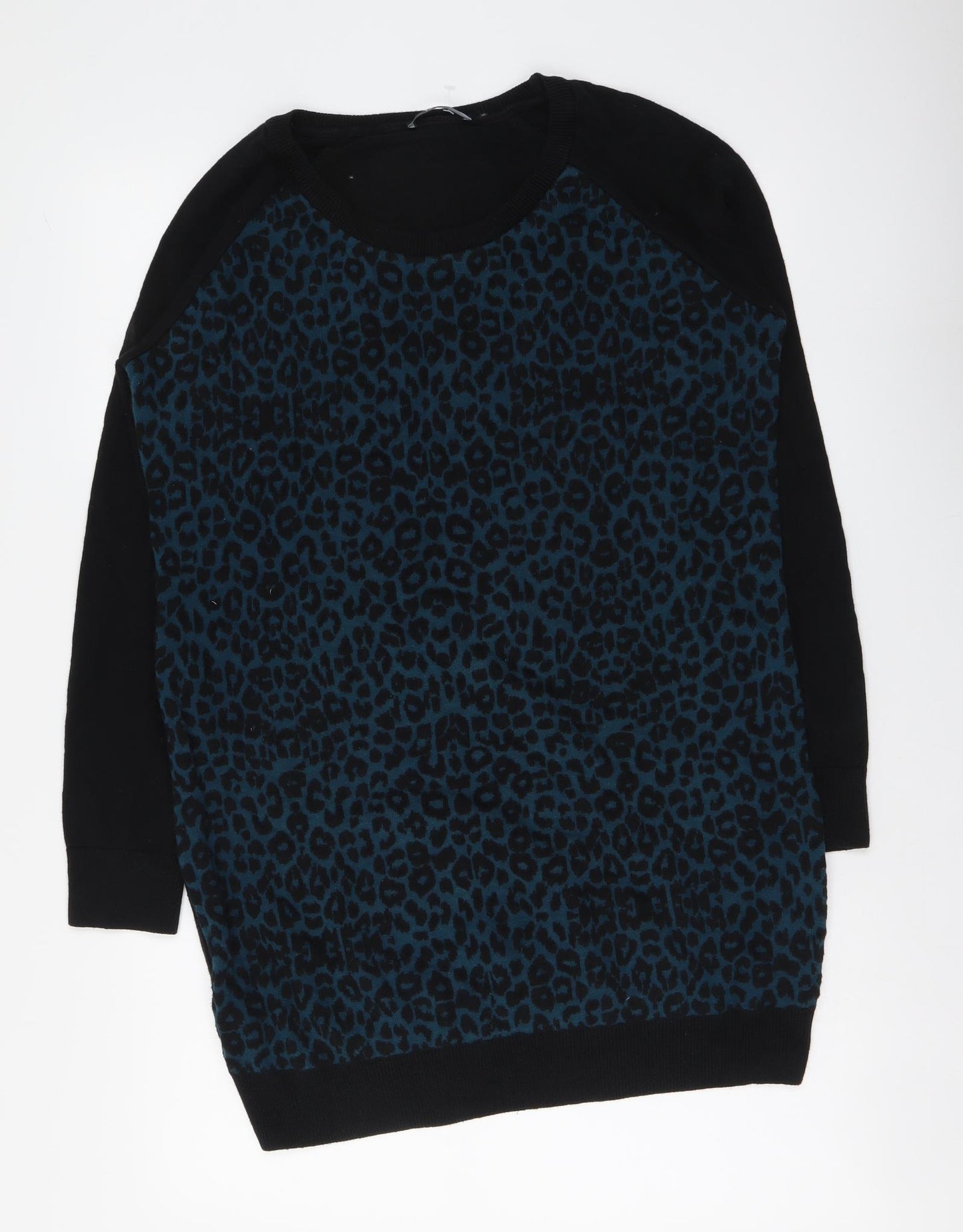 George Womens Black Round Neck Animal Print Cotton Tunic Jumper Size 14 - Leopard pattern