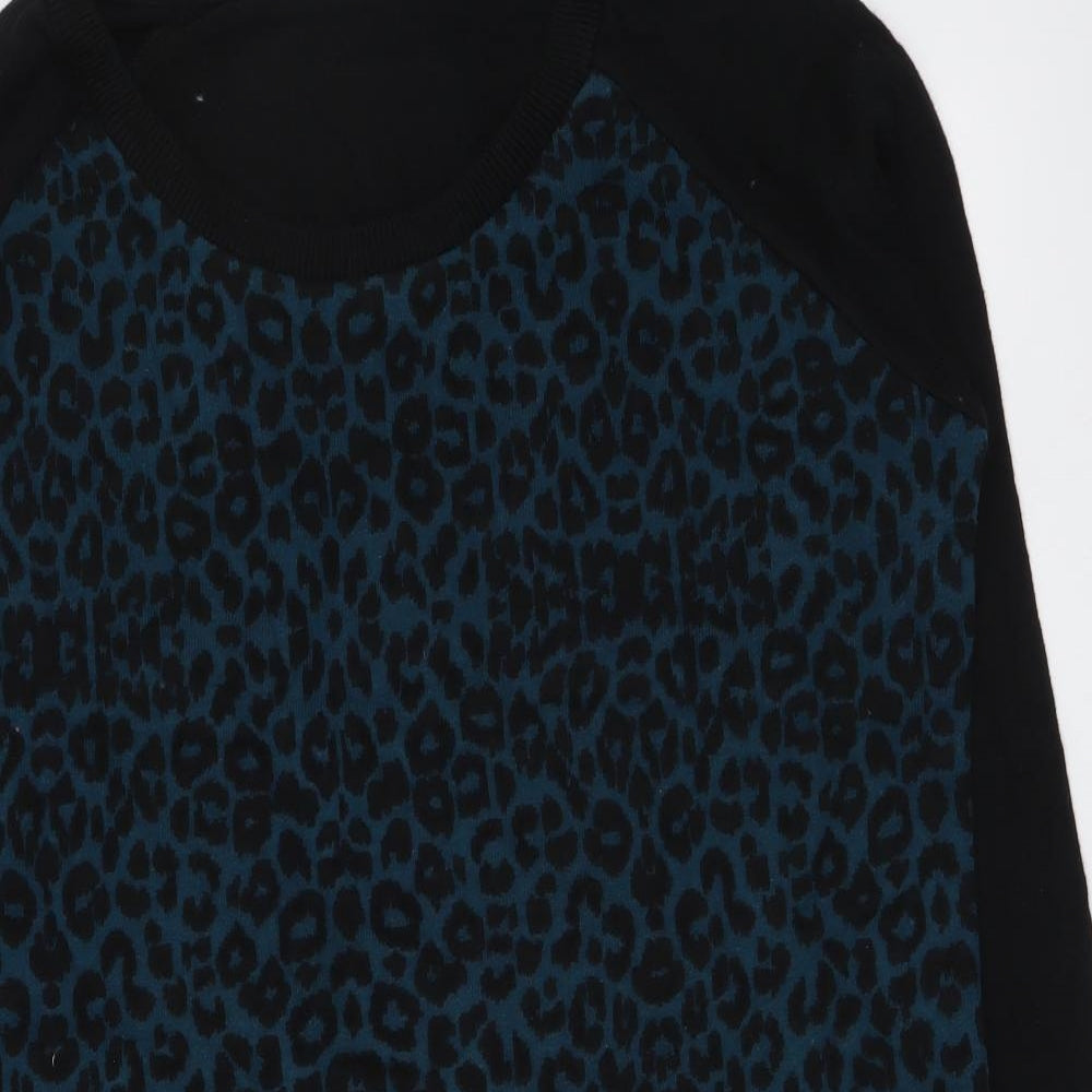 George Womens Black Round Neck Animal Print Cotton Tunic Jumper Size 14 - Leopard pattern