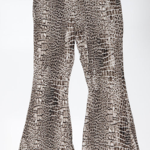 Topshoip Womens Beige Animal Print Polyester Trousers Size 10 L28 in Regular Drawstring - Snake pattern