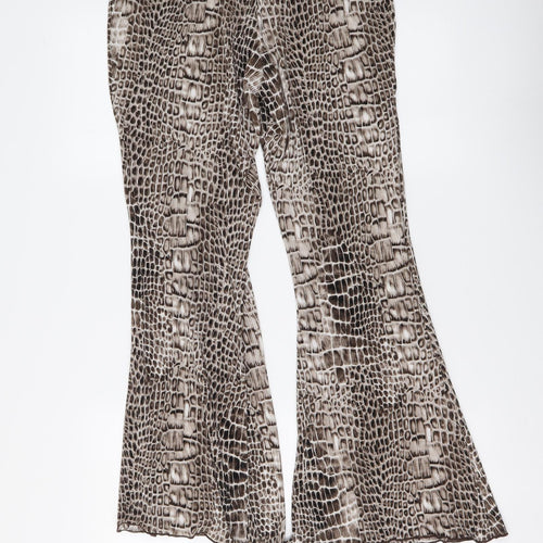 Topshoip Womens Beige Animal Print Polyester Trousers Size 10 L28 in Regular Drawstring - Snake pattern