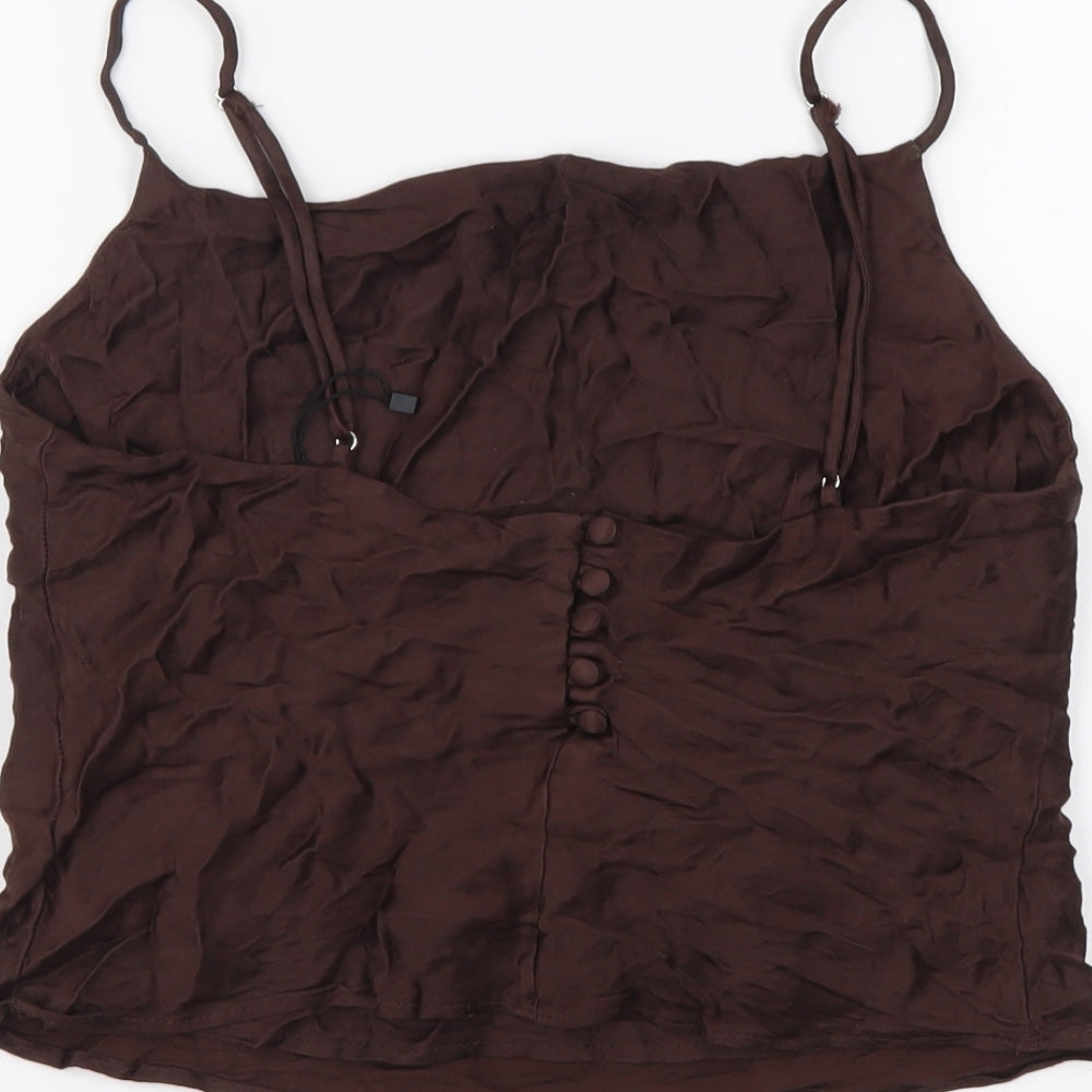 Zara Womens Brown Polyester Cropped Tank Size S Square Neck