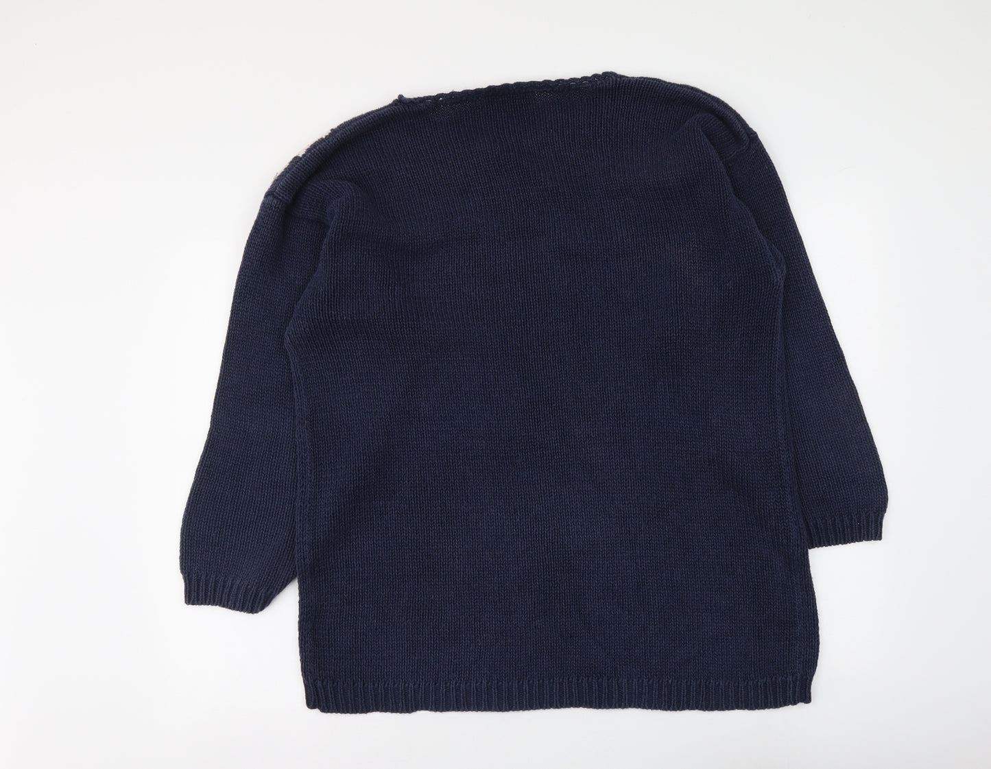 Together Womens Blue Round Neck Floral Acrylic Pullover Jumper Size 16