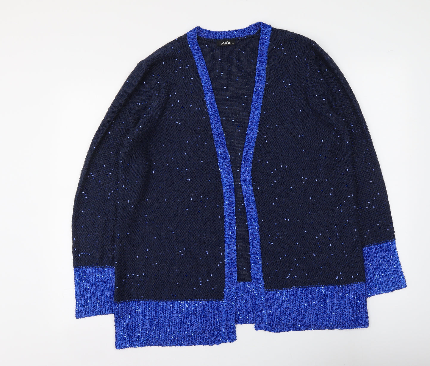 M&Co Womens Blue V-Neck Polyester Cardigan Jumper Size 2XL