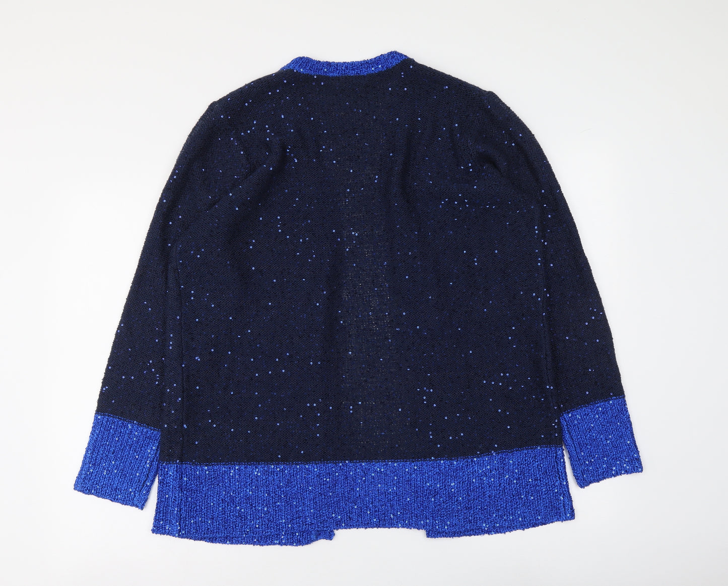 M&Co Womens Blue V-Neck Polyester Cardigan Jumper Size 2XL