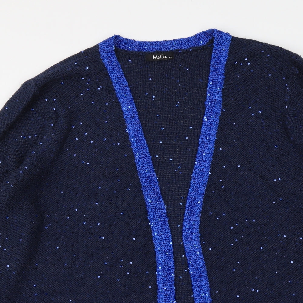 M&Co Womens Blue V-Neck Polyester Cardigan Jumper Size 2XL