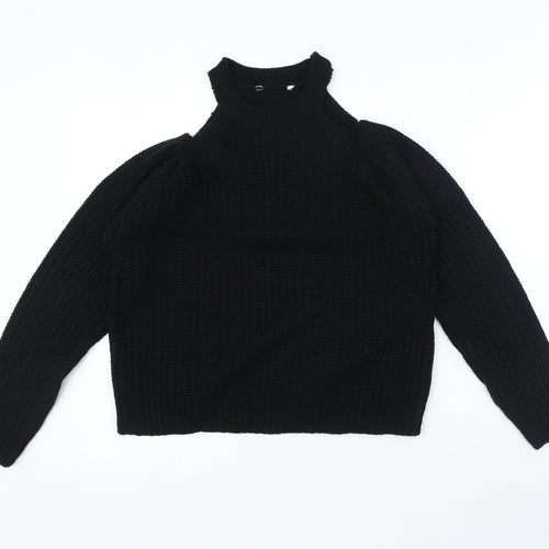 PEP&CO Womens Black Crew Neck Acrylic Pullover Jumper Size M - Cut Out Sholouder
