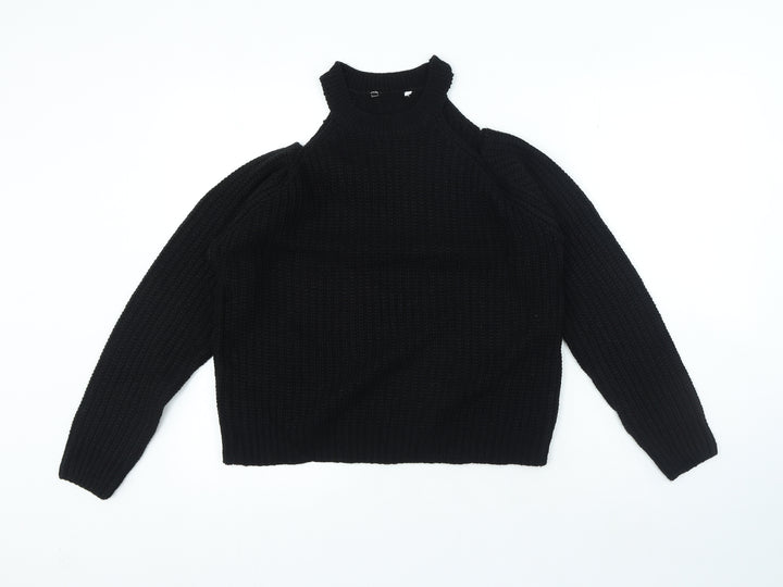 PEP&CO Womens Black Crew Neck Acrylic Pullover Jumper Size M - Cut Out Sholouder